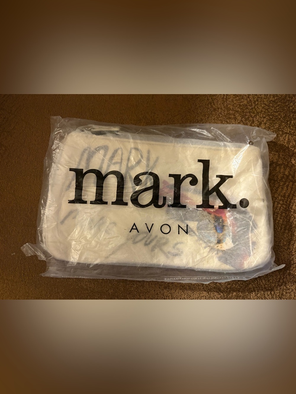 Avon Mark Cosmetic Pouch - Cream with Black Logo